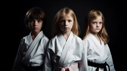 Foto op Canvas kids in kimono isolated on black background  © iwaart