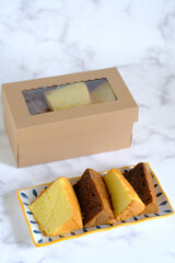 variety slices of chiffon cake 