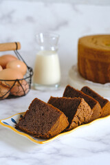 chocolate chiffon cake on the table