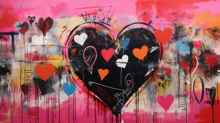 Bold Pink Heart Graffiti Painting with Melancholic Symbolism