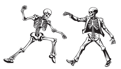 Two Skeletons dancing sketch hand drawn Vector