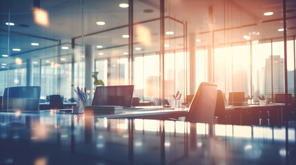 Modern Office Interior with Panoramic Windows. Modern Workplace Aesthetics