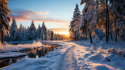 Winter landscape.  Trees in the snow