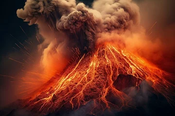 Foto op Canvas eruption of volcano, spewing lava. Generative AI © Emma