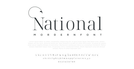 National Classic typography serif font. Uppercase, lowercase, ligatures, ampersand, alternate, and number. Vector illustration word. Lettering Minimal Fashion Designs 
