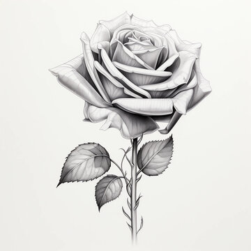 A black and white sketch of a rose