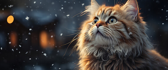 Weihnachtliche Katzenfreude im Schnee - obrazy, fototapety, plakaty
