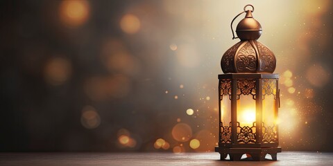Obraz na płótnie Canvas Celebration of islamic eid mubarak and eid al adha lantern in a light background.