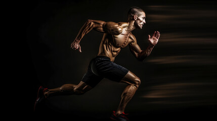 A dynamic runner. portrait of active young muscular running man.  strong athletic man. AI Generated