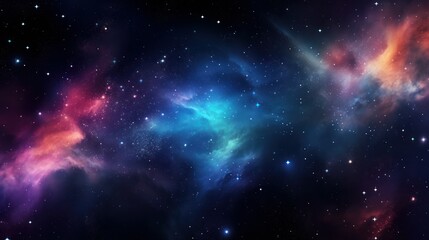 Fototapeta premium A celestial portrayal of the cosmic galaxy, featuring space dust, nebulae, and brilliantly shining stars. This colorful galaxy backdrop creates a stunning space-themed setting. The vector illustration