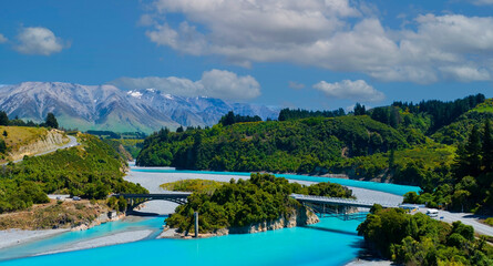 The aerial view with a ecosystem of the River lagoon Valley and blue water river