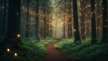 A lights decoration in the forest