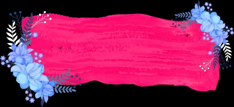 Vector Illustration of Beautiful Pink Banground Frame Decorated with Flowers.