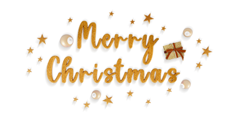 Merry christmas text and decorations on white background