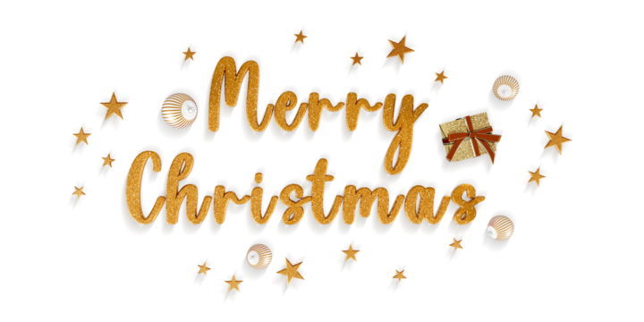Merry christmas text and decorations on white background