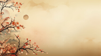 Chinese and Japanese style nature pictures Has a pastel colored background. For various designs or festivals such as New Year, carnival, abstract.