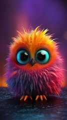 funny tiny cute bird with neon colors