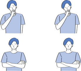 首をかしげたり腕組みをしている様々な表情の男性