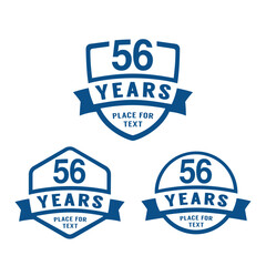 56 years anniversary celebration logotype. 56th anniversary logo collection. Set of anniversary design template. Vector illustration. - obrazy, fototapety, plakaty