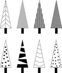 Christmas trees set, black and white, set of Christmas trees, Christmas tree collection, merry Christmas. 