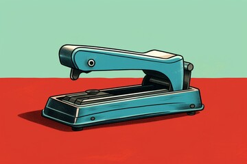 Illustration of a small stapler on a stack of paper. Generative AI - obrazy, fototapety, plakaty