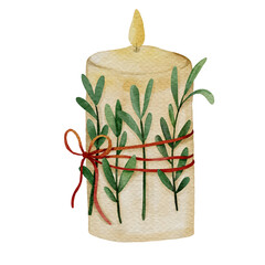 Holy candle . Christmas elements . Watercolor paint design . PNG .