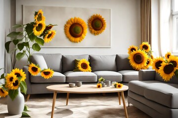 living room with sunflowers