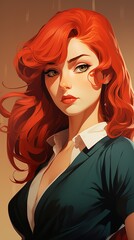 illustration of a redhead office lady wearing glasses 