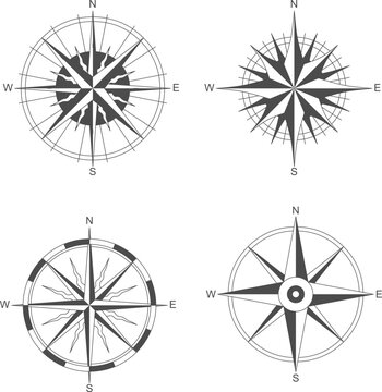 black and white compass, Icon set of compass
