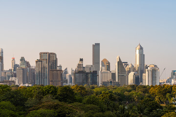 Fototapeta na wymiar Bangkok city panorama with skyscrapers and trees