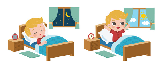  A Little boy sleeping on tonight, good night sweet dreams. and she wake up in the morning.