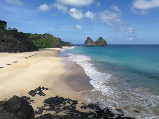 Fernando de Noronha, Brazil. Vista do Morro Dois Irmãos, Praia Cacimba do Padre e Praia do Bode, a...