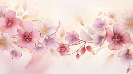 Fototapeta na wymiar Background of watercolor spring florals