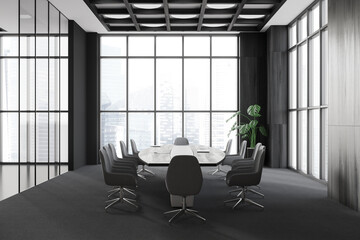 Gray and wooden board room interior