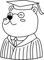 Bear Cartoon Character Cute Graduation Hat And Degree Outline