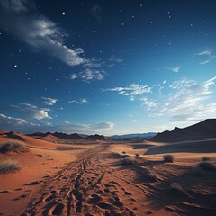 Fototapeta na wymiar Photo of desert dunes under a starry sky. Generative AI