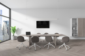 White office board room interior with TV