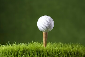 White golf ball on wooden tee with grass. Generative AI