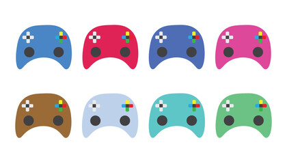 set of colorful gamepads isolated on white background