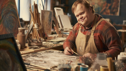 A young man with Down syndrome pursuing his passion for art