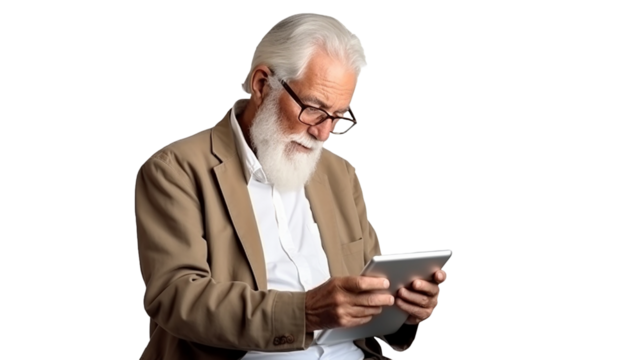 senior man with a tablet on white background - Powered by Adobe