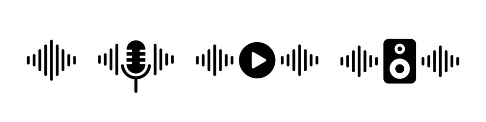 Audio music icon. Sound, record music icons. Audio radio volume vector icon