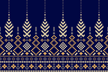 Indigo navy blue geometric traditional ethnic pattern Ikat seamless pattern border abstract design for fabric print cloth dress carpet curtains and sarong Aztec African Indian Indonesian