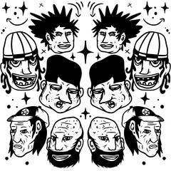 set of faces, with white background, and vector illustration