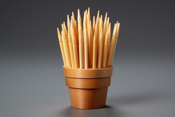 Small, sharp toothpicks made of wooden and bamboo material with a realistic wood appearance. Generative AI