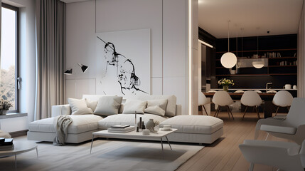 Obraz premium Modern apartment interior with white design