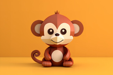 Fototapeta premium A cute Monkey, papercraft, minimalist design, vector illustration
