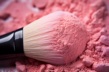 Obraz na płótnie Canvas shot of close-up of a blush brush on a powder compact