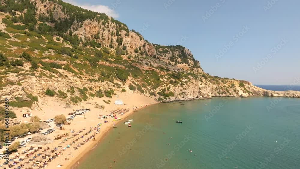 Wall mural Tsampika sandy beach aerial view in Rhodes, Greece 
