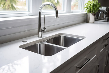 shot of modern white countertop with under-mount sink